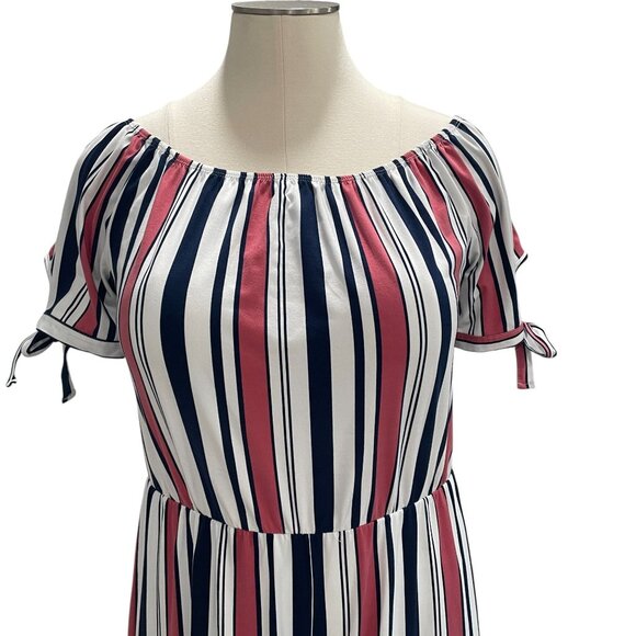 Vibe Sportswear 2X Striped Wide Leg Jumpsuit Off Shoulder Boho Stretchy Romper - Picture 6 of 12